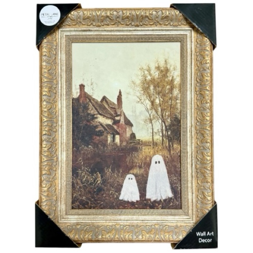 Viral Petal Lane: Gold Framed Ghost Wall Art Decor